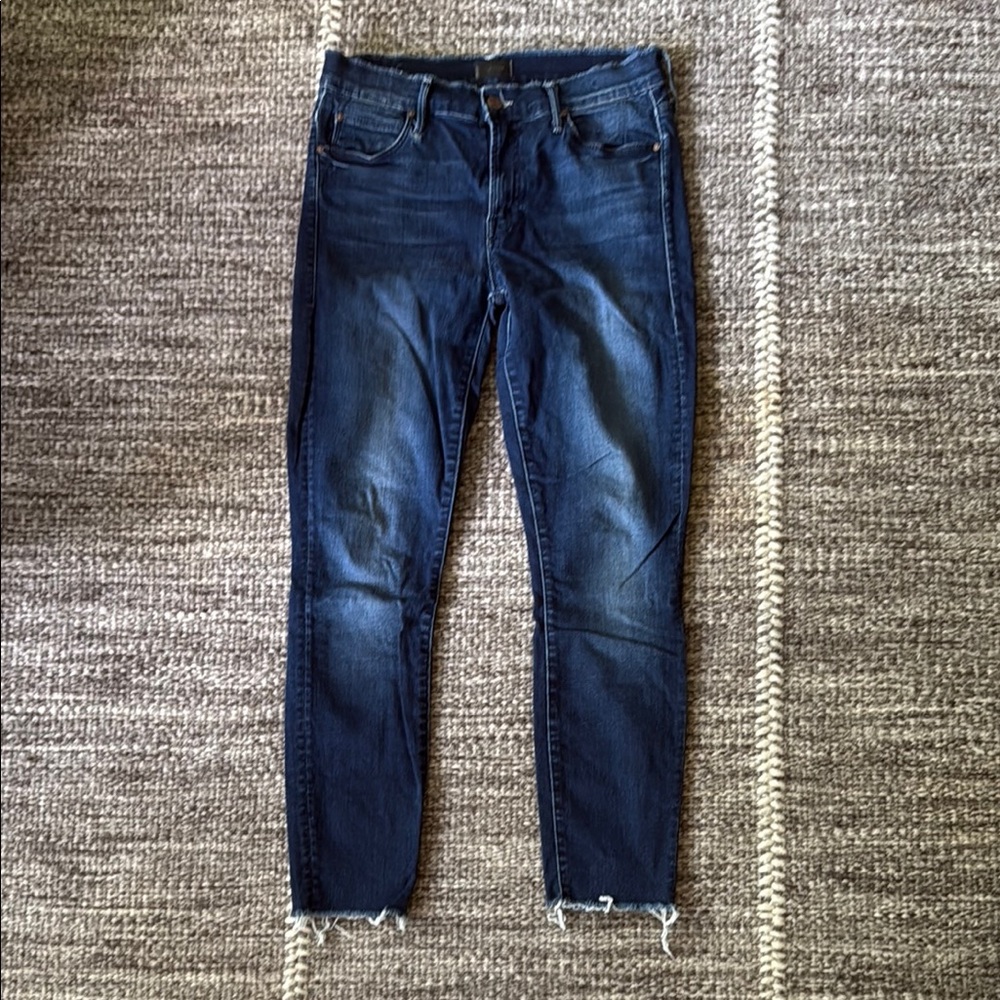 MOTHER Double Fray Charmer Crop Jeans in Indigo